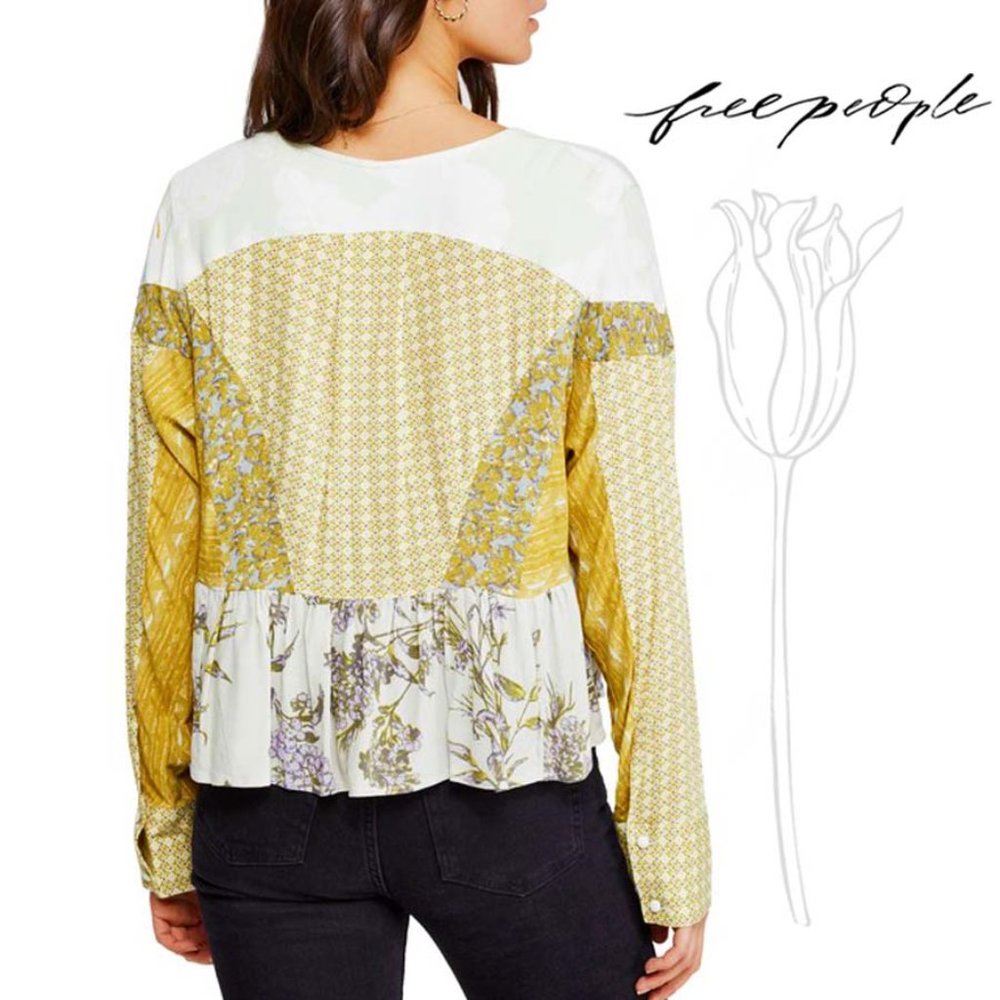 Free People Aloha State Of Mind Peasant Green Tea Top - Picture 2 of 10